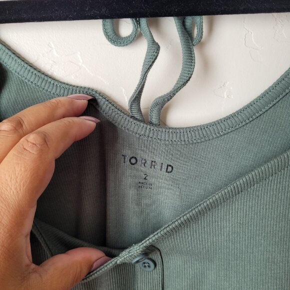 Torrid Plus Size Ribbed Square Neck Henley Blouse - Picture 10 of 13